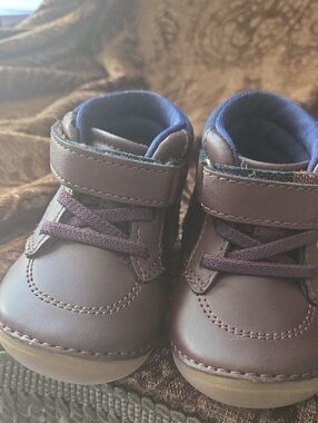 Stride Rite Brown Leather Baby Walker Shoes with Navy Lining